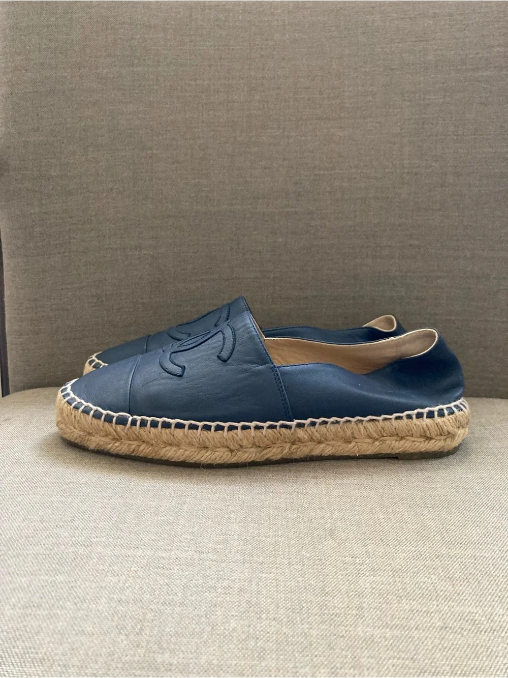 CHANEL Blue Leather Espadrilles with CC Logo